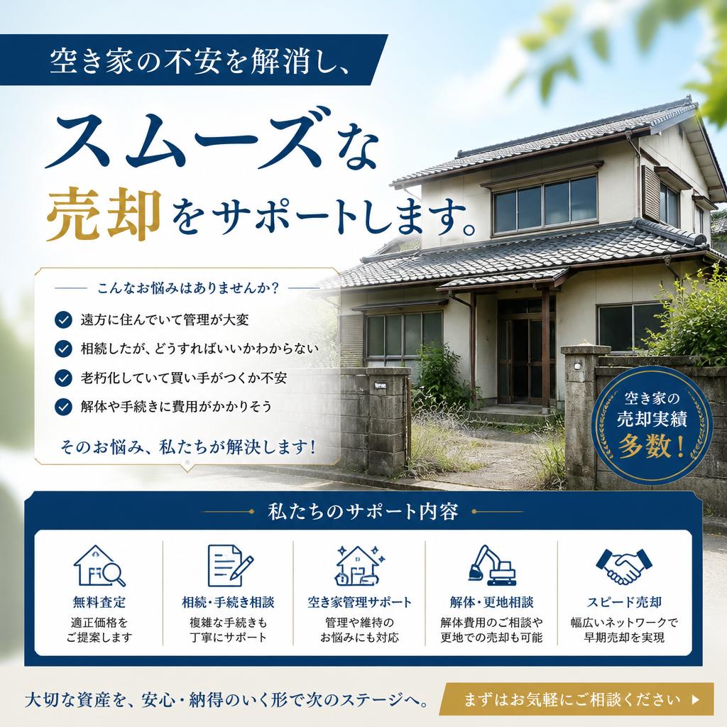 空き家の不安を解消し、スムーズな売却をサポートします。