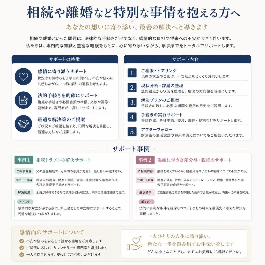 相続や離婚などの複雑な事情への対応