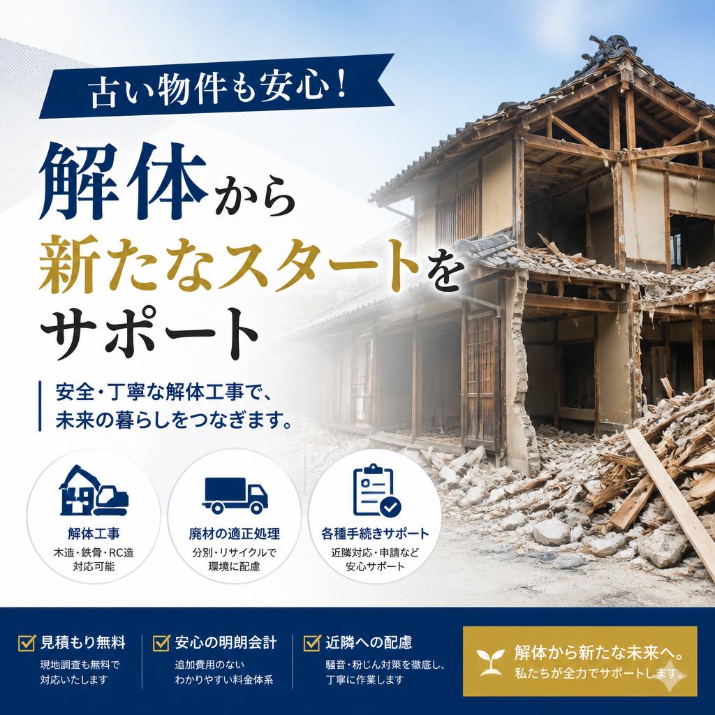 古い物件も安心！解体から新たなスタートをサポート